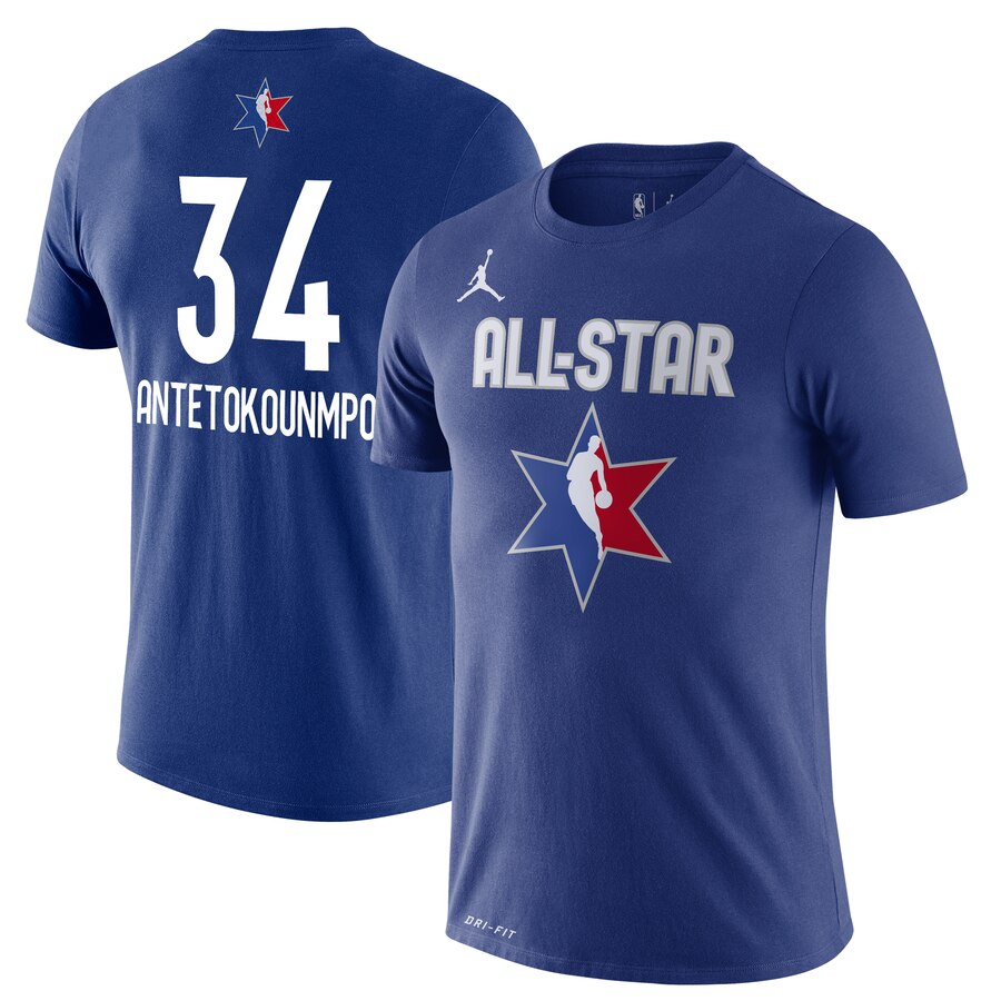 Men Giannis Antetokounmpo Jordan Brand 2020 NBA AllStar Game Name & Number Player TShirt  Blue